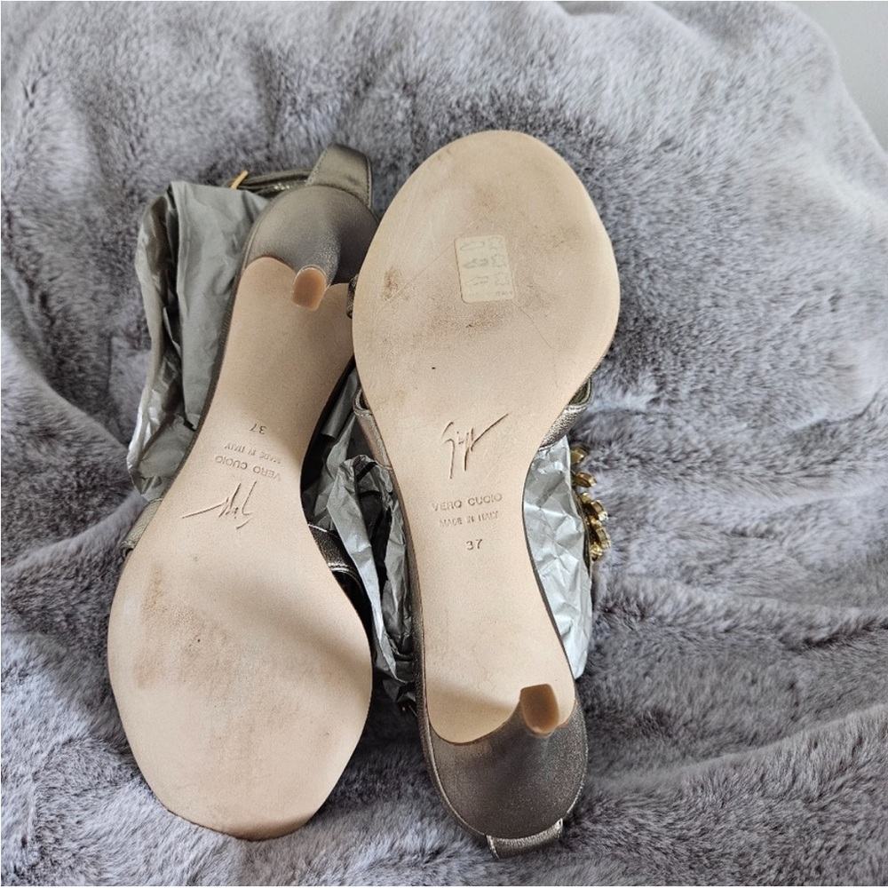 💎✨ RARE Gorgeous Giuseppe Zanotti Taupe Metallic Bejeweled Crystal Sandals - Picture 8 of 14
